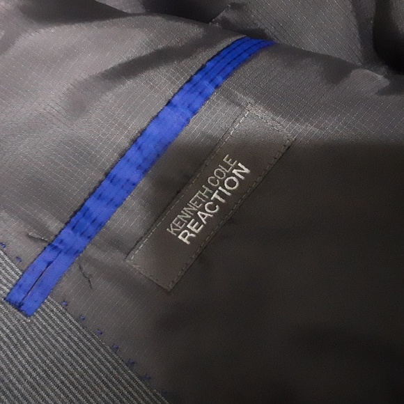 Kenneth Cole reaction men  blazer suit stripped gray event holiday 42L slim fit - Picture 5 of 7